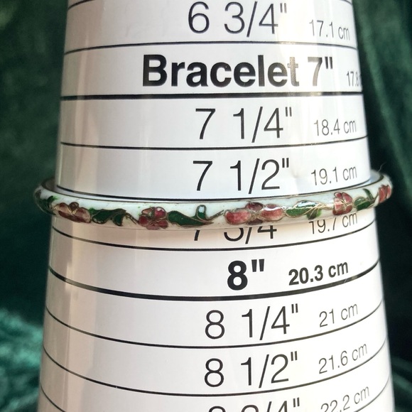 Vintage Cloisonné Bangle Bracelet Slim White Enamel Floral 7.5” - Picture 3 of 4